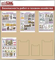 Стенд ТЭК Безопасность работ в газовом хозяйстве 4 плаката А3, 2кармана А4, 1карман А5 (1100х1200; Пластик ПВХ 4 мм, пластиковый профиль; Пластиковый белый)